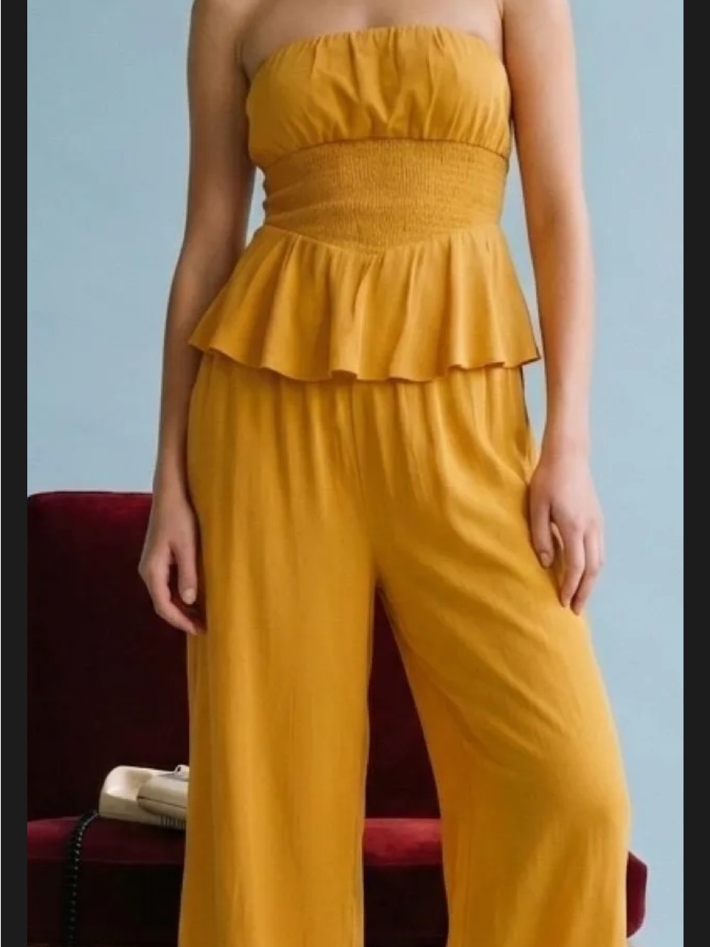 Smocked Waist Strapless Top & Smocked Waist Pants, in Mustard